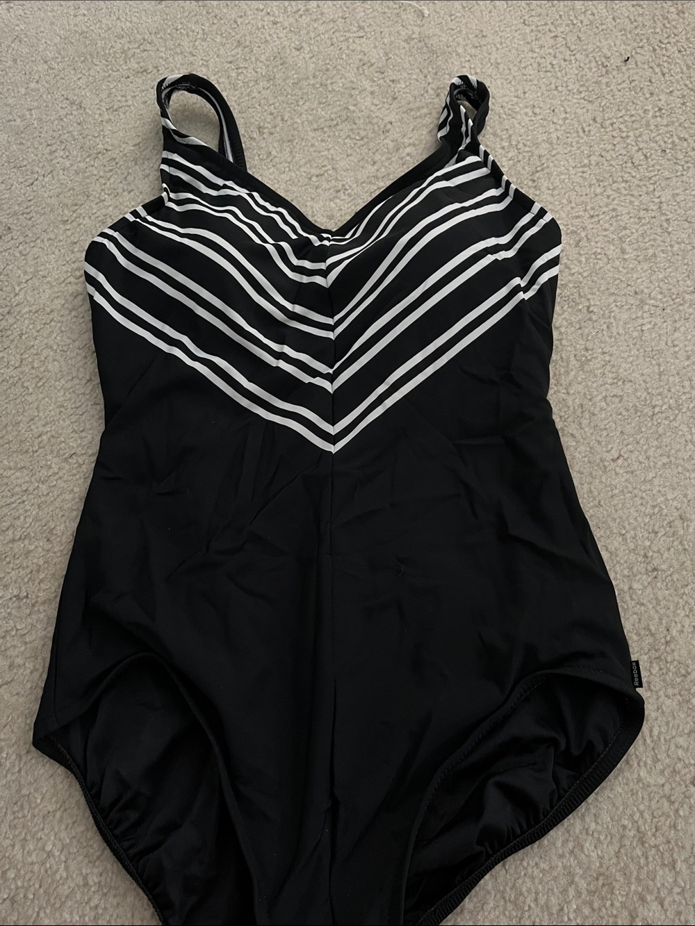 Reebok! Classic Black & White Stripe One-Piece Swimsuit - Women BOGO Size 12!